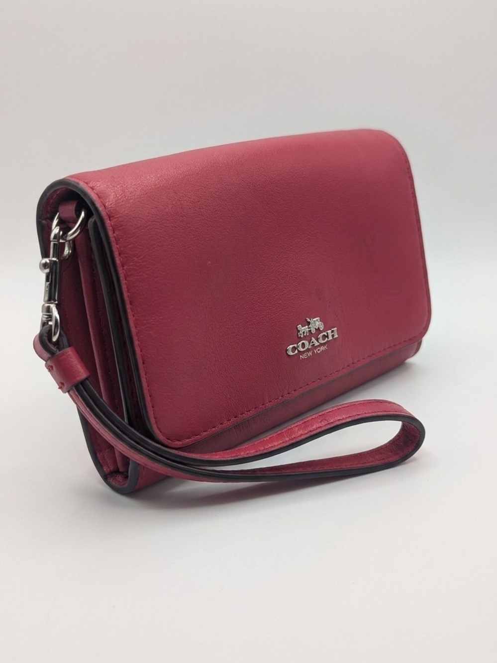 Coach Pink Leather Wristlet Crossbody Bag